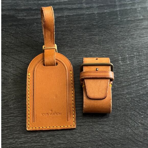 Authentic Louis Vuitton Vachetta Leather Name Luggage Tag And Poignet Set SN927 - Picture 5 of 5